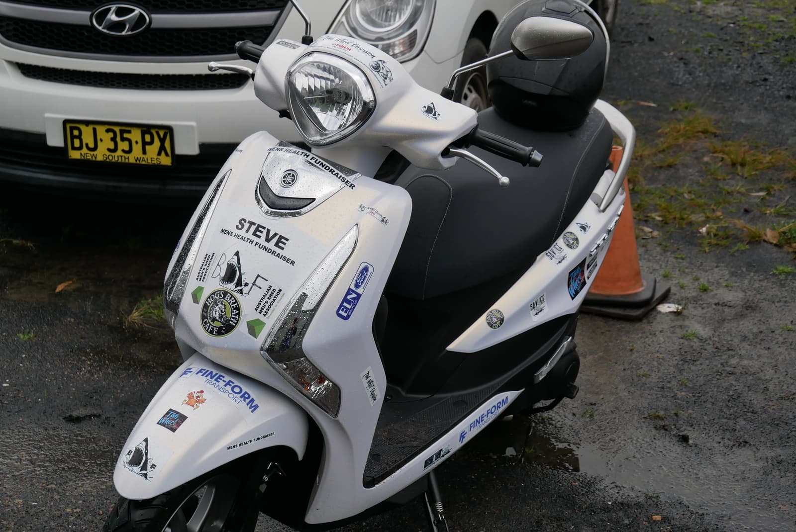 A scooter decorated for a men’s health fundraiser