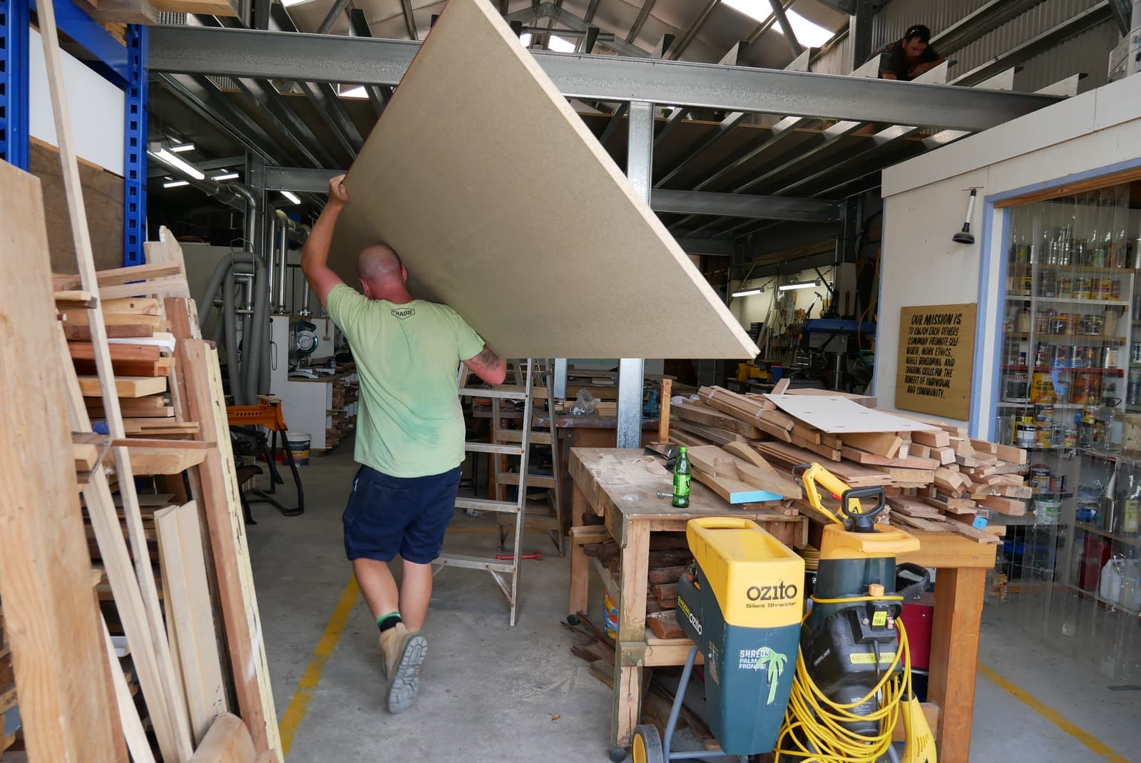Work in progress on the mezzanine inside the Shed workshop