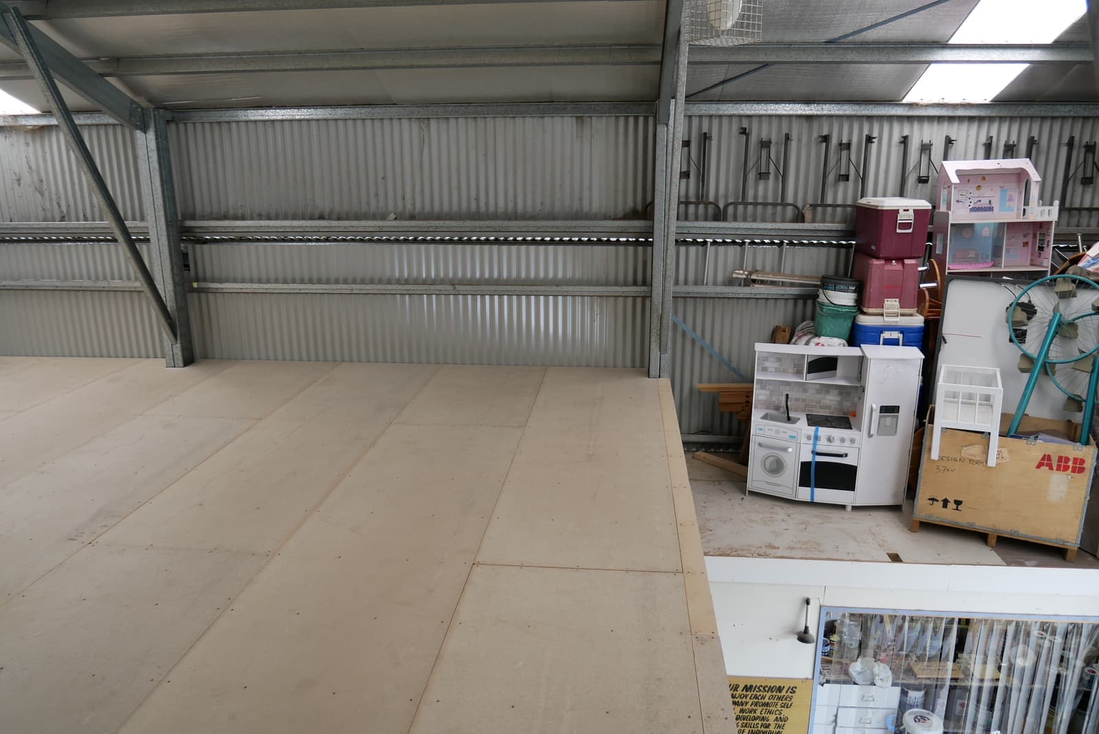 Mezzanine construction inside the Shed
