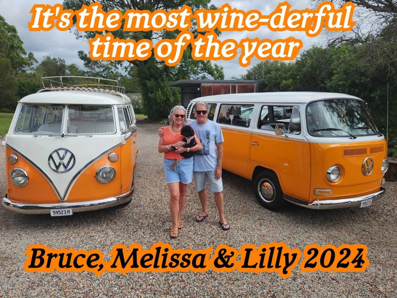 A Christmas greeting featuring a Volkswagen van